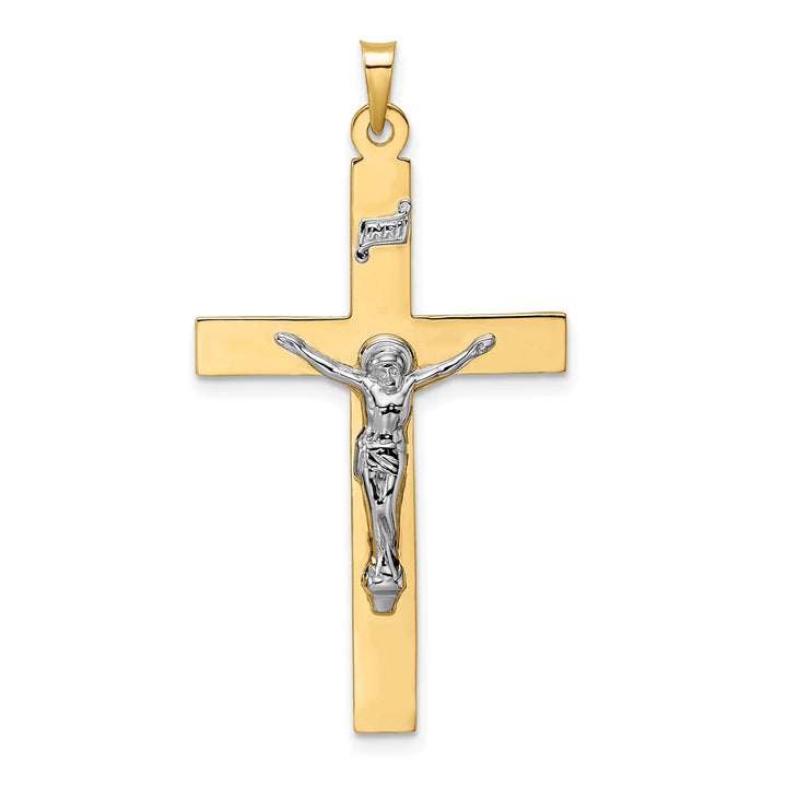 Lovely Rita's Charms & Pendants 14K Two-Tone Gold Modern Polished Solid INRI Cross Pendant