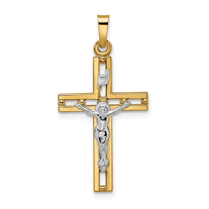 Lovely Rita's Charms & Pendants 14K Two-Tone Gold Modern Polished Solid INRI Crucifix Cross Pendant