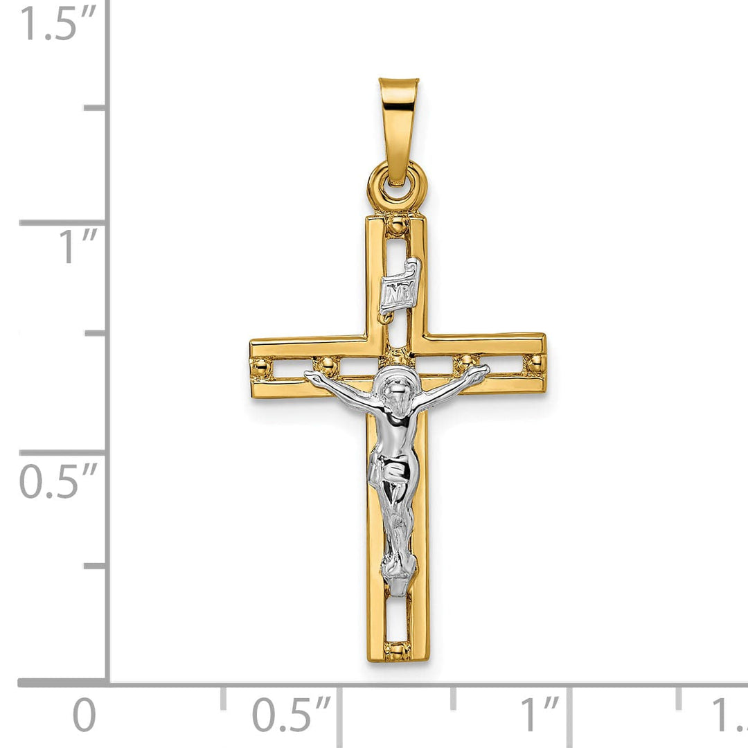 Lovely Rita's Charms & Pendants 14K Two-Tone Gold Modern Polished Solid INRI Crucifix Cross Pendant