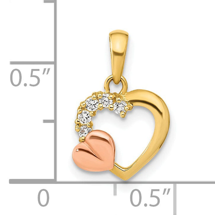 Lovely Rita's Charms & Pendants 14K Two Tone Gold Open Design Heart C.Z Pendant