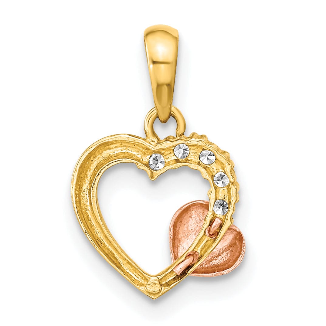 Lovely Rita's Charms & Pendants 14K Two Tone Gold Open Design Heart C.Z Pendant