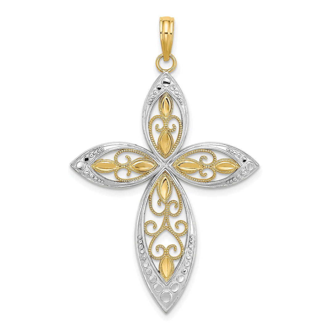 Lovely Rita's Charms & Pendants 14K Two-Tone Gold Ornate Beaded Filigree Cross Pendant