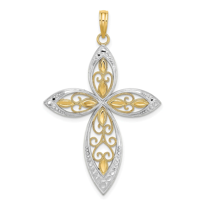 Lovely Rita's Charms & Pendants 14K Two-Tone Gold Ornate Beaded Filigree Cross Pendant