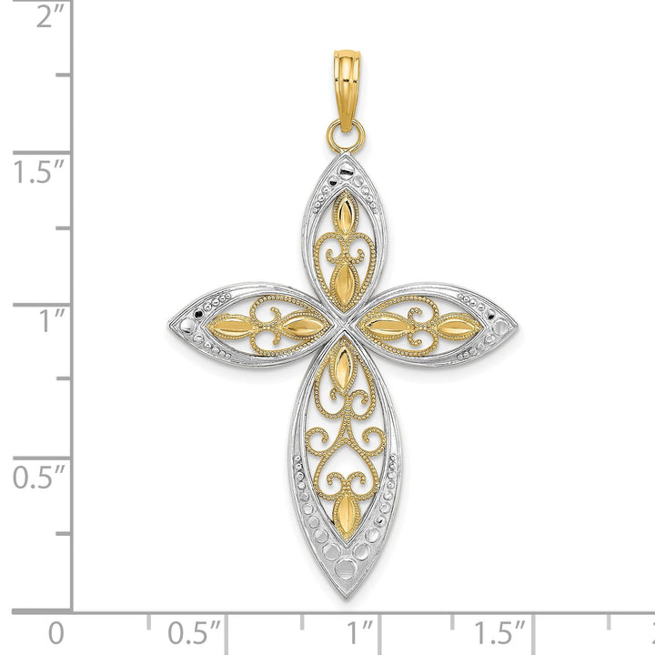 Lovely Rita's Charms & Pendants 14K Two-Tone Gold Ornate Beaded Filigree Cross Pendant