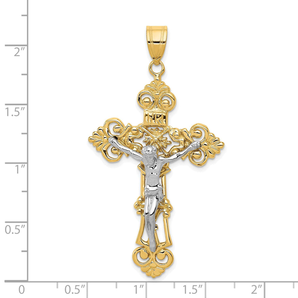 Lovely Rita's Charms & Pendants 14K Two-Tone Gold Ornate Fleur de Lis Cross Pendant