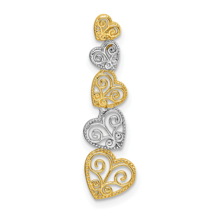 Lovely Rita's Charms & Pendants 14K Two Tone Gold Polished Filigree Vertical Hearts Chain Slide