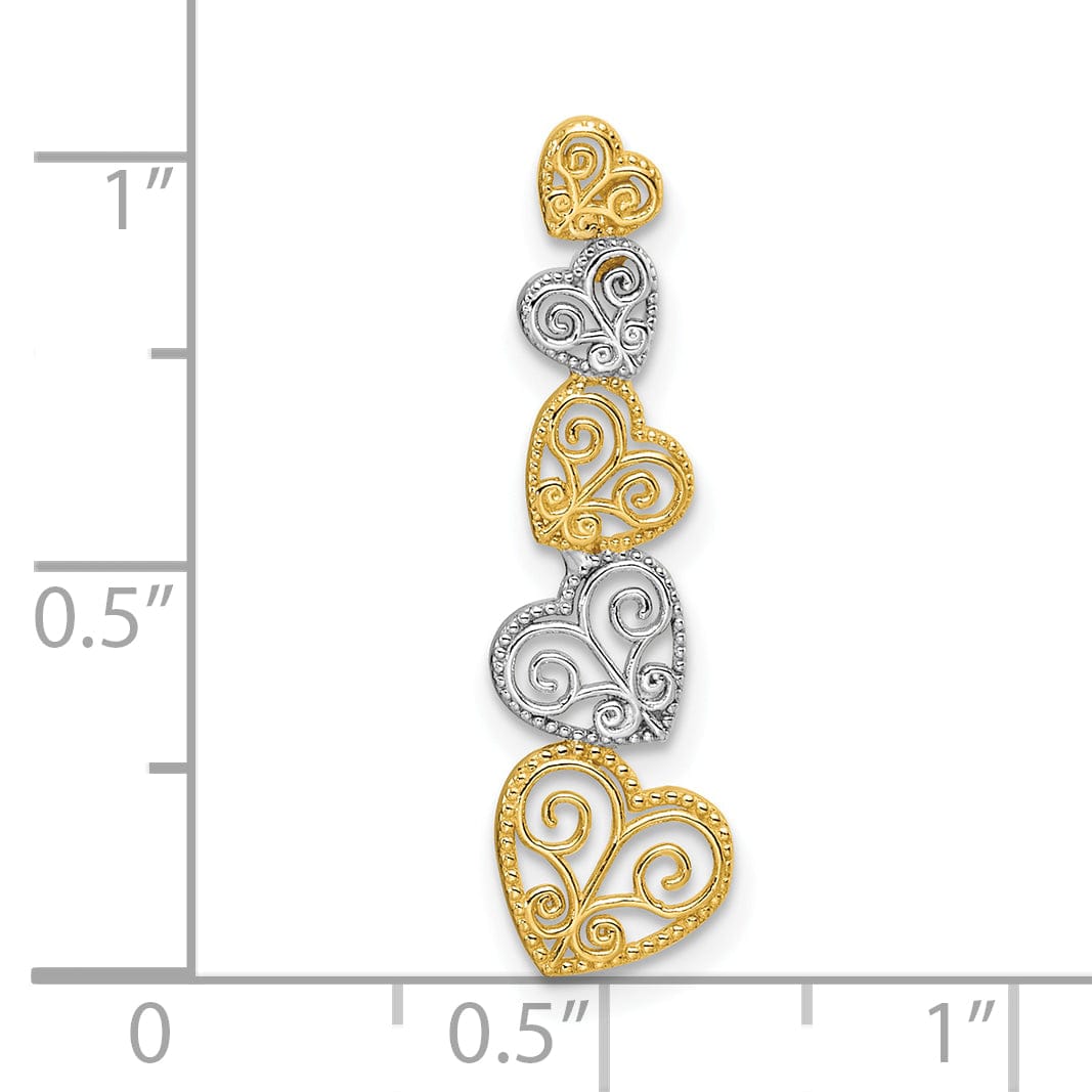 Lovely Rita's Charms & Pendants 14K Two Tone Gold Polished Filigree Vertical Hearts Chain Slide