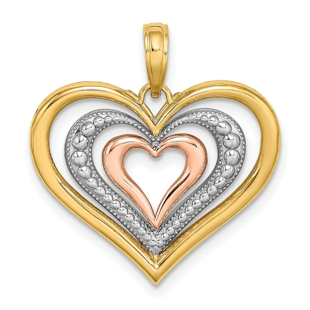 Lovely Rita's Charms & Pendants 14k Two Tone Gold Polished Triple Hearts Pendant