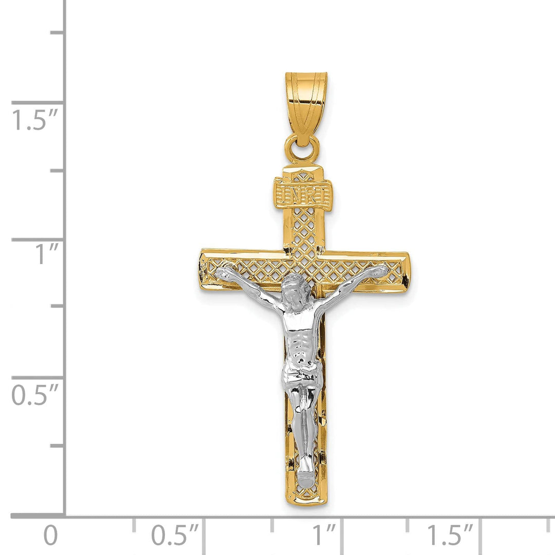 Lovely Rita's Charms & Pendants 14K Two-Tone Gold Refined D.C Lattice INRI Cross Pendant