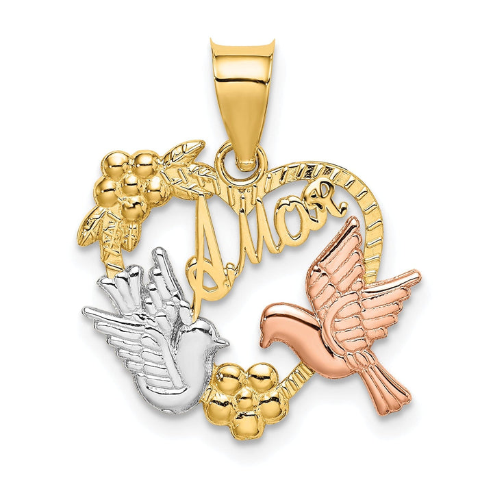 Lovely Rita's Charms & Pendants 14k Two Tone Gold Rhodium AMOR Heart with Doves Pendant