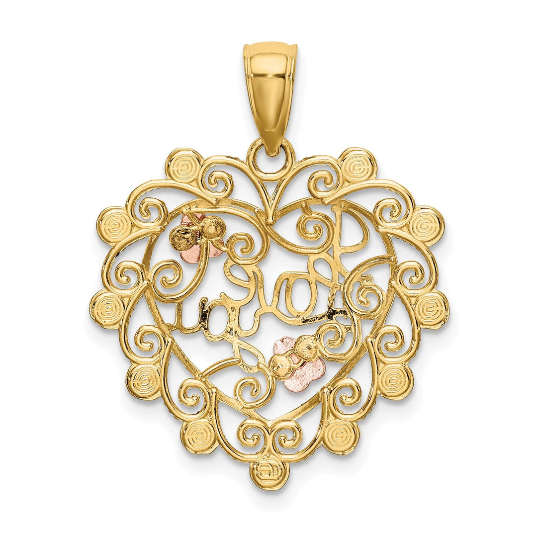 Lovely Rita's Charms & Pendants 14k Two Tone Gold Rhodium I LOVE YOU Filigree Heart Flower Pendant