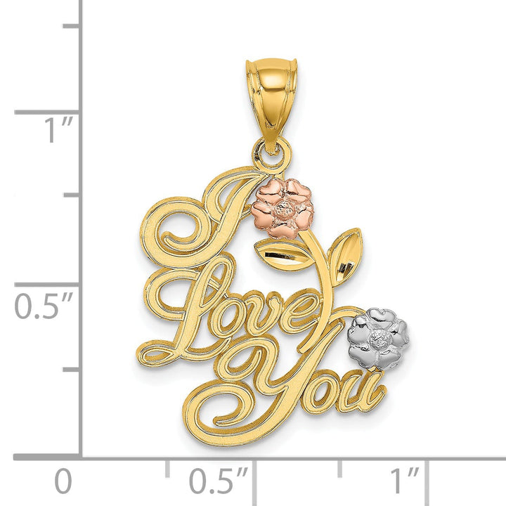 Lovely Rita's Charms & Pendants 14k Two Tone Gold Rhodium I LOVE YOU Flowers Pendant