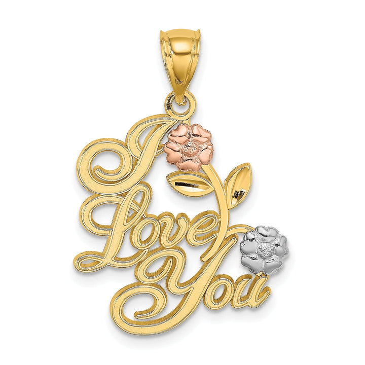 Lovely Rita's Charms & Pendants 14k Two Tone Gold Rhodium I LOVE YOU Flowers Pendant