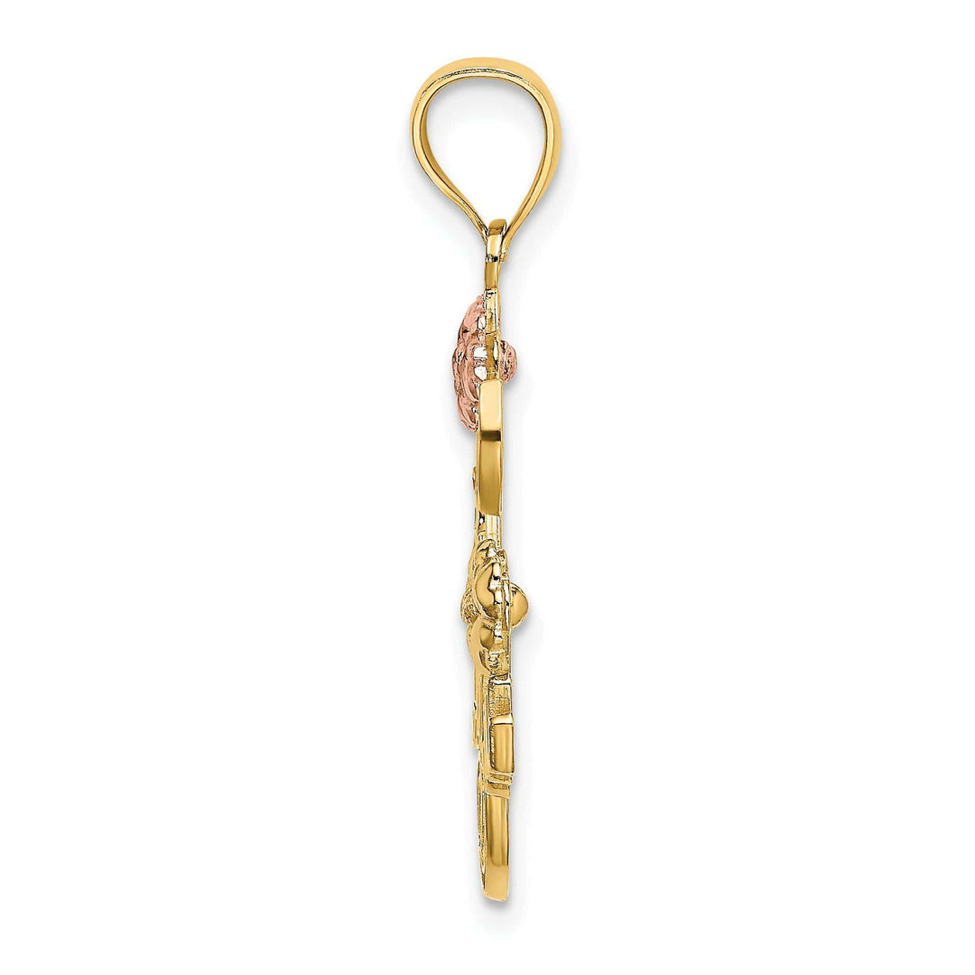 Lovely Rita's Charms & Pendants 14k Two Tone Gold Rhodium I LOVE YOU Flowers Pendant