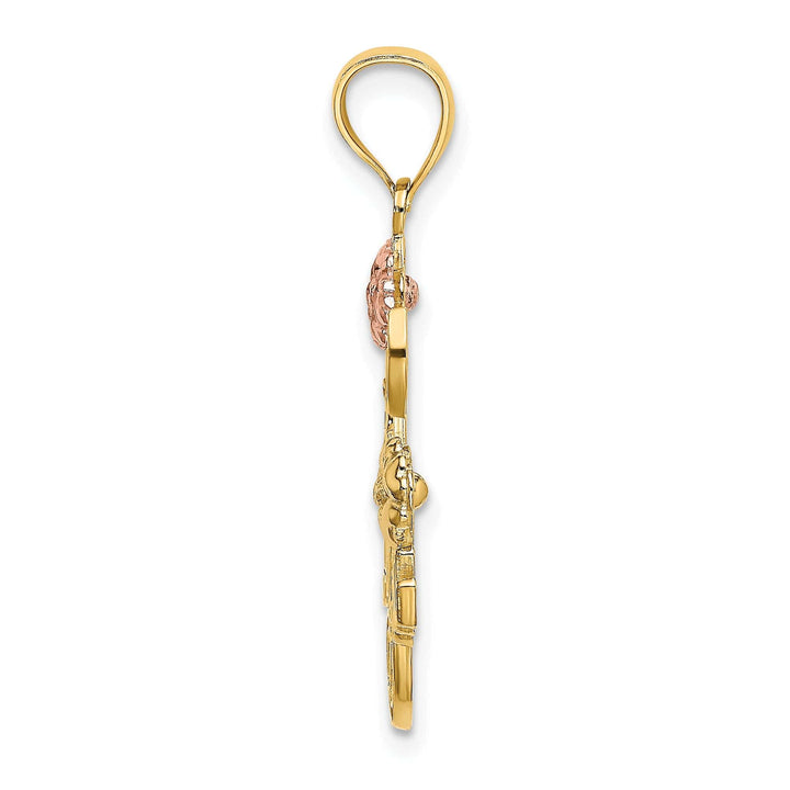 Lovely Rita's Charms & Pendants 14k Two Tone Gold Rhodium I LOVE YOU Flowers Pendant