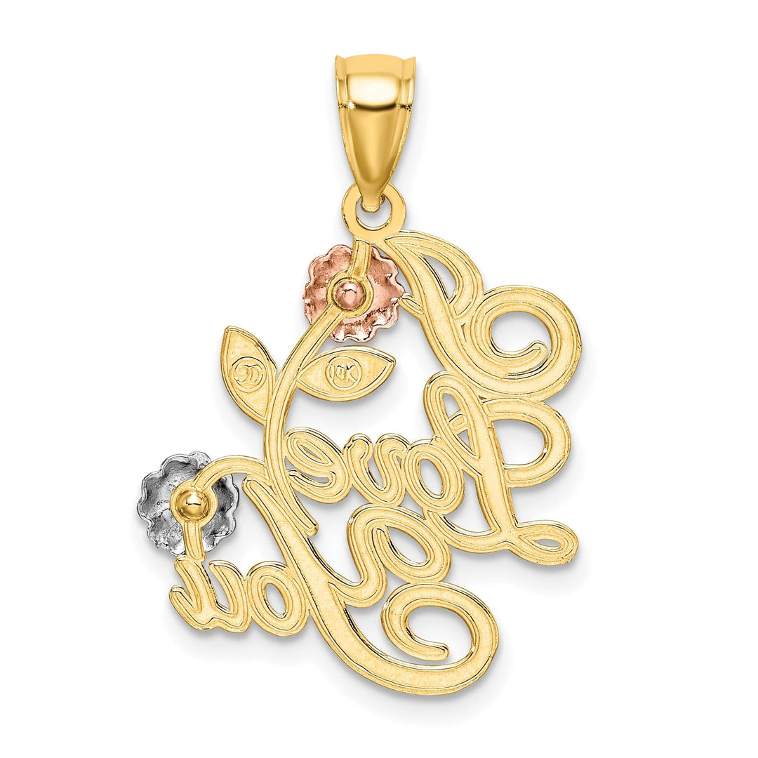 Lovely Rita's Charms & Pendants 14k Two Tone Gold Rhodium I LOVE YOU Flowers Pendant