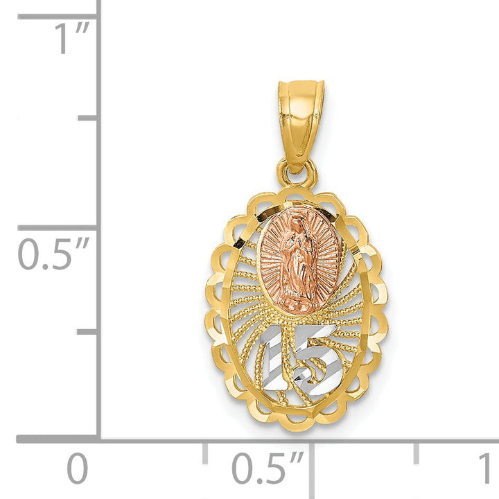 Lovely Rita's Charms & Pendants 14K Two Tone Gold Rhodium Lady of Guadalupe 15 Pendant
