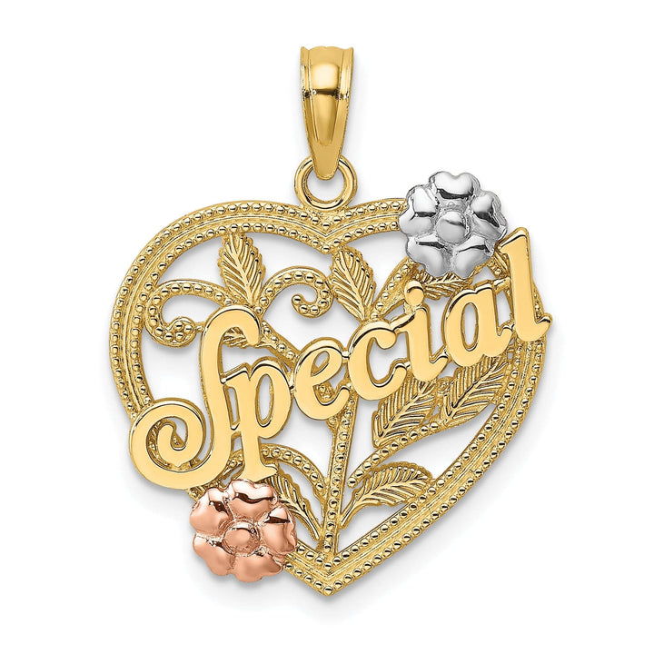 Lovely Rita's Charms & Pendants 14k Two Tone Gold Rhodium SPECIAL On Heart Flower Pendant