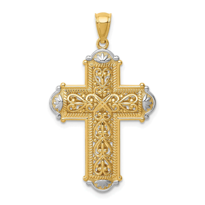Lovely Rita's Charms & Pendants 14K Two-Tone Gold Sleek D.C Reversible Filigree Cross Pendant