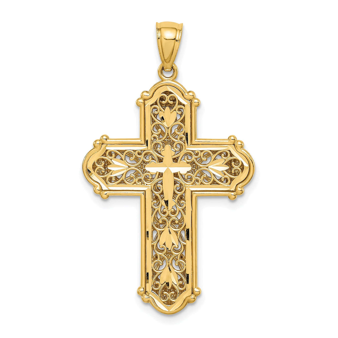 Lovely Rita's Charms & Pendants 14K Two-Tone Gold Sleek D.C Reversible Filigree Cross Pendant