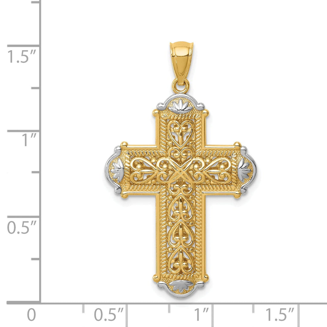 Lovely Rita's Charms & Pendants 14K Two-Tone Gold Sleek D.C Reversible Filigree Cross Pendant