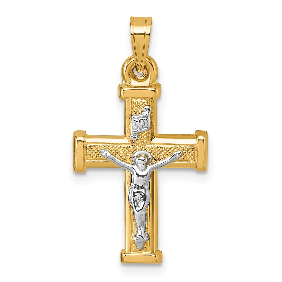Lovely Rita's Charms & Pendants 14K Two-Tone Gold Sleek Polished & Textured INRI Cross Pendant