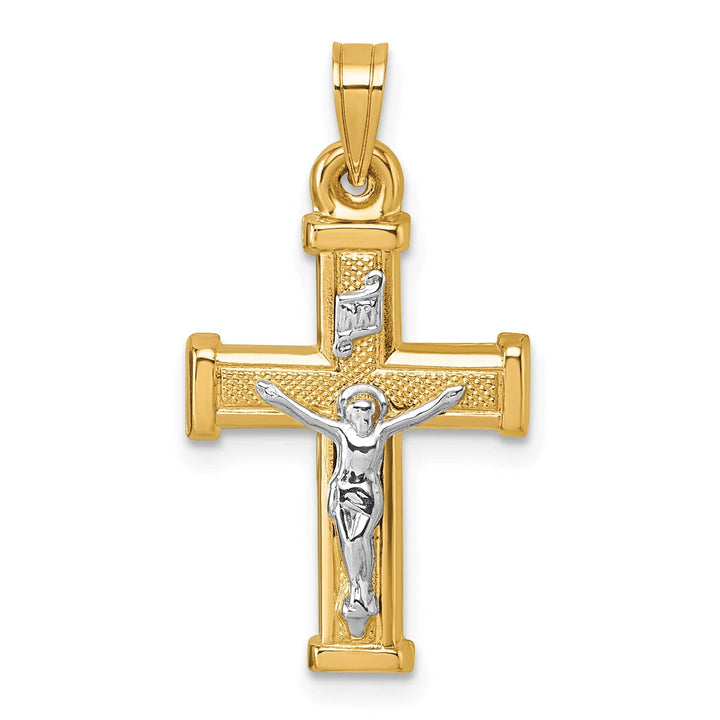 Lovely Rita's Charms & Pendants 14K Two-Tone Gold Sleek Polished & Textured INRI Cross Pendant