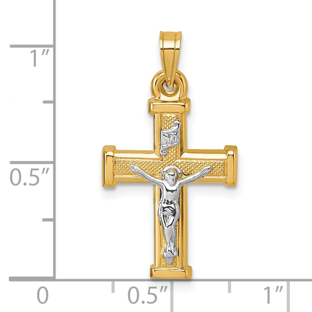 Lovely Rita's Charms & Pendants 14K Two-Tone Gold Sleek Polished & Textured INRI Cross Pendant