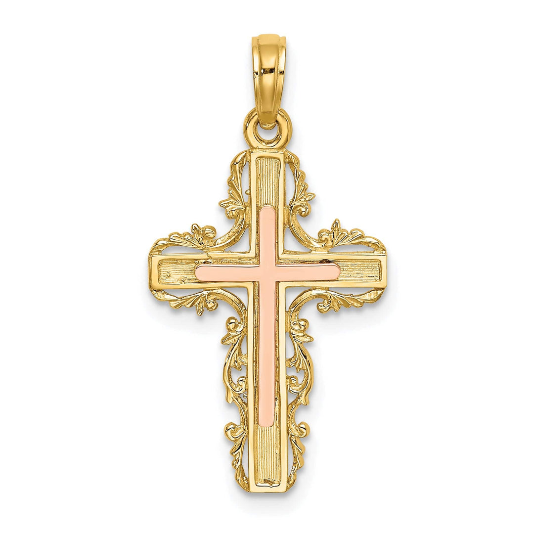 Lovely Rita's Charms & Pendants 14K Two-Tone Gold Statement with Lace Trim Filigree Cross Pendant