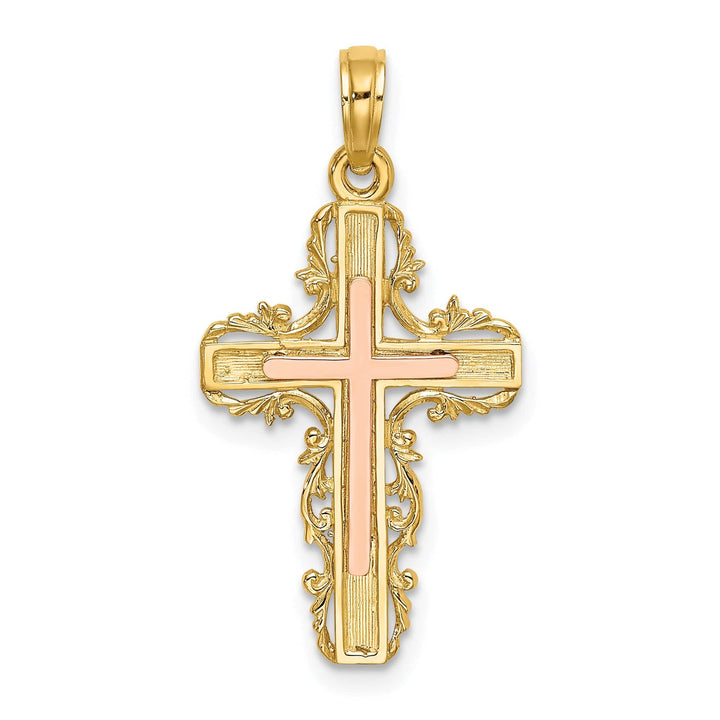 Lovely Rita's Charms & Pendants 14K Two-Tone Gold Statement with Lace Trim Filigree Cross Pendant