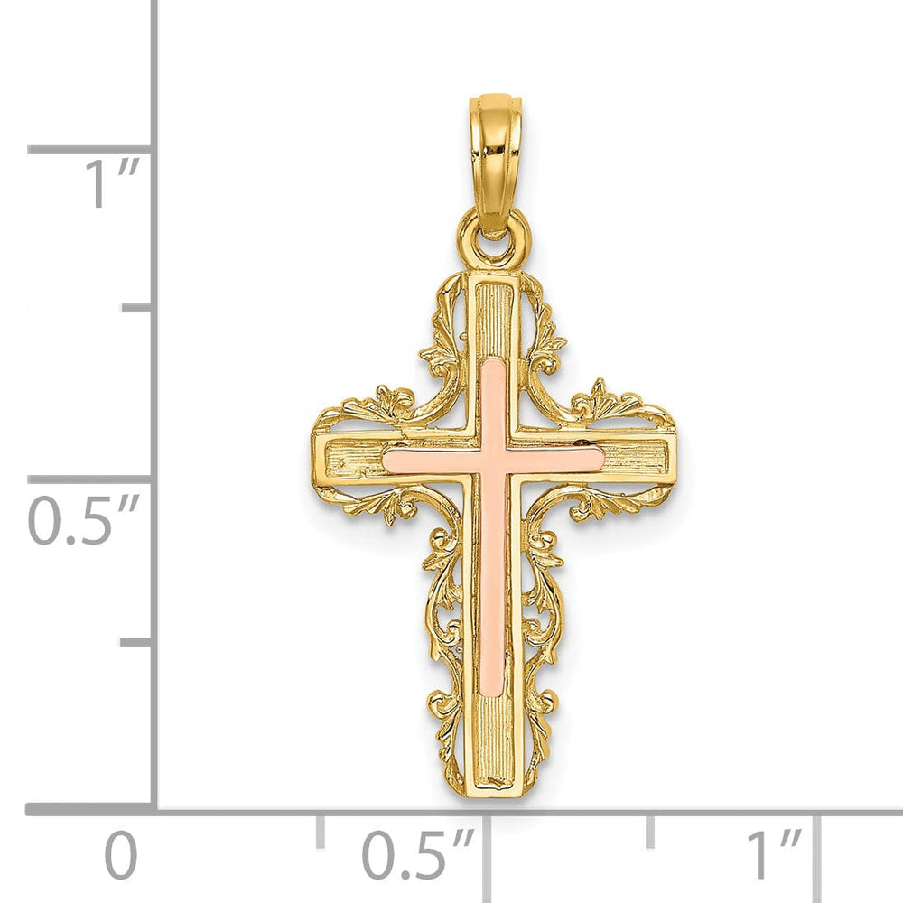 Lovely Rita's Charms & Pendants 14K Two-Tone Gold Statement with Lace Trim Filigree Cross Pendant