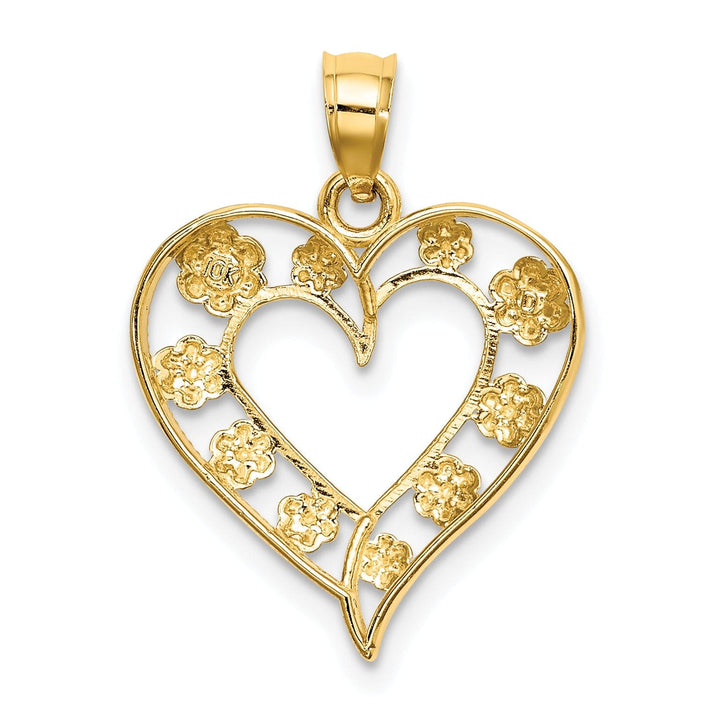 Lovely Rita's Charms & Pendants 14k Two-Tone Gold Textured Cut-Out Heart Flowers Pendant