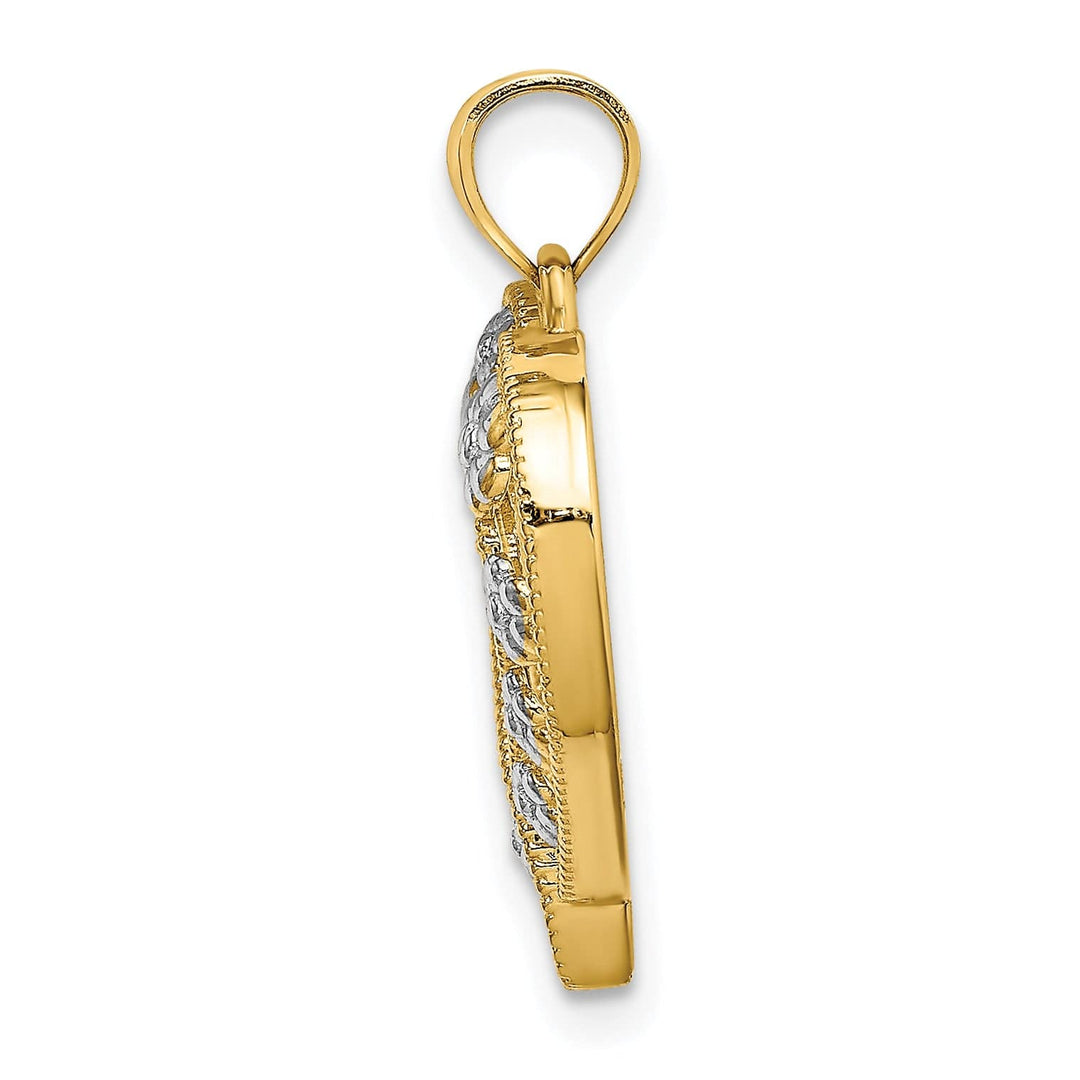 Lovely Rita's Charms & Pendants 14k Two-Tone Gold Textured Cut-Out Heart Flowers Pendant