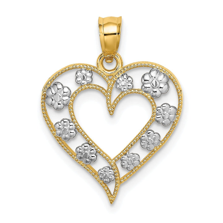 Lovely Rita's Charms & Pendants 14k Two-Tone Gold Textured Cut-Out Heart Flowers Pendant