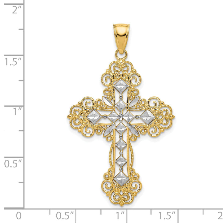 Lovely Rita's Charms & Pendants 14K Two-Tone Gold Textured Diamond-Pattern Filigree Cross Pendant