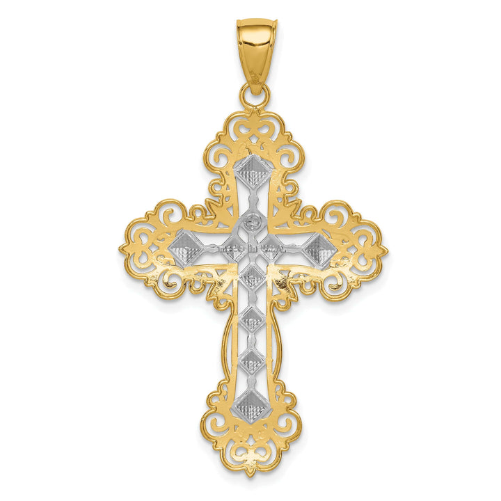 Lovely Rita's Charms & Pendants 14K Two-Tone Gold Textured Diamond-Pattern Filigree Cross Pendant