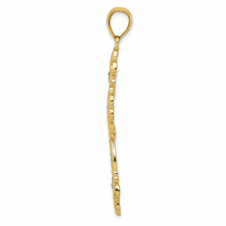 Lovely Rita's Charms & Pendants 14K Two-Tone Gold Textured Diamond-Pattern Filigree Cross Pendant