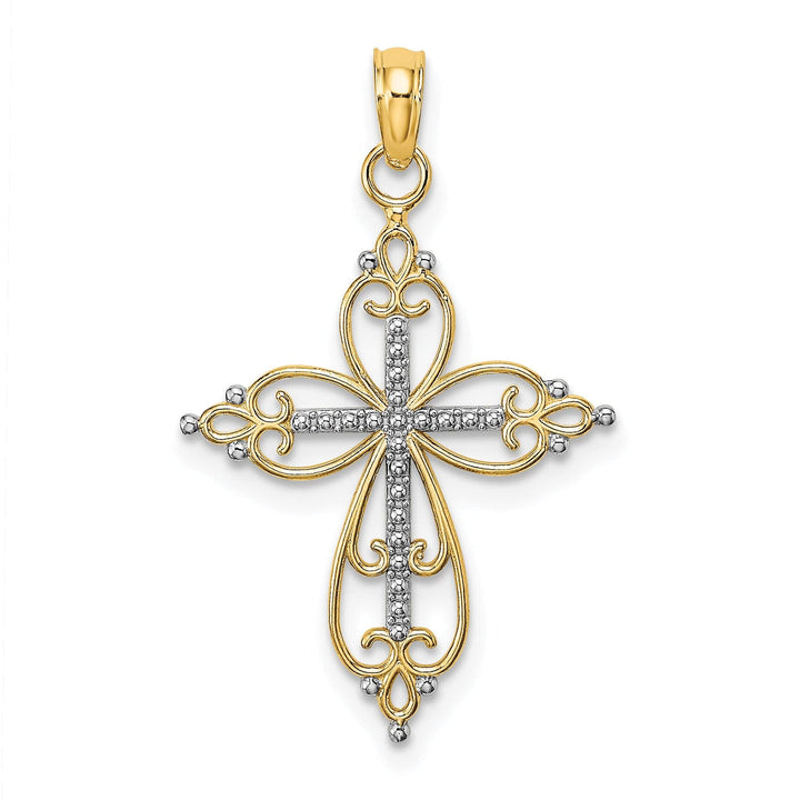 Lovely Rita's Charms & Pendants 14K Two-Tone Gold Timeless Beaded Filigree Cross Pendant
