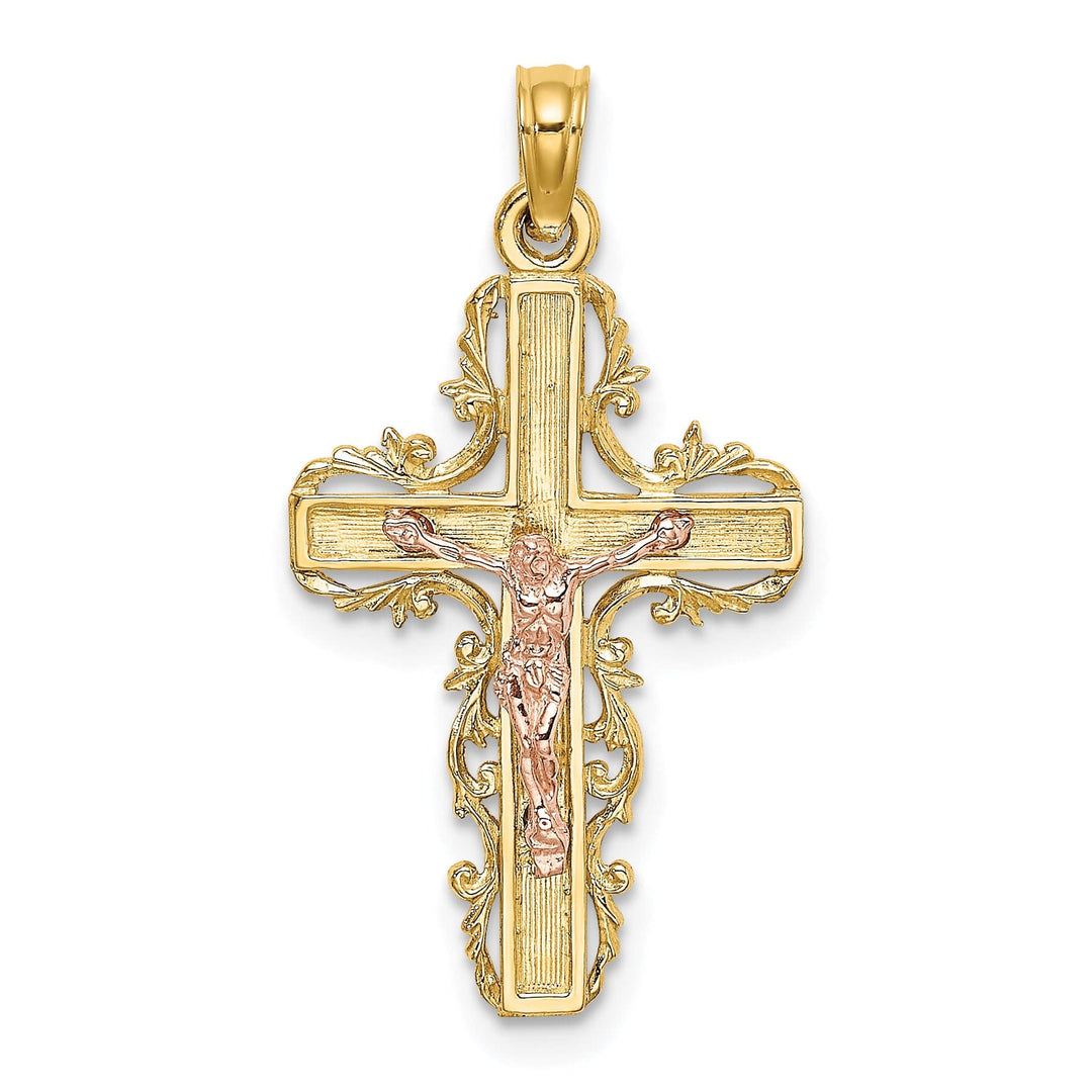 Lovely Rita's Charms & Pendants 14K Two-Tone Gold Timeless Lace Trim Crucifix Cross Pendant