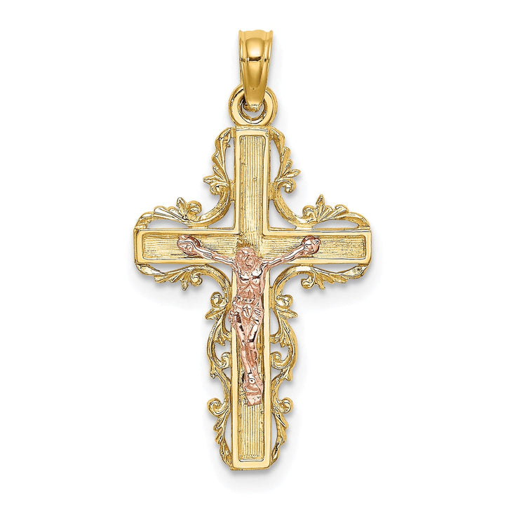 Lovely Rita's Charms & Pendants 14K Two-Tone Gold Timeless Lace Trim Crucifix Cross Pendant