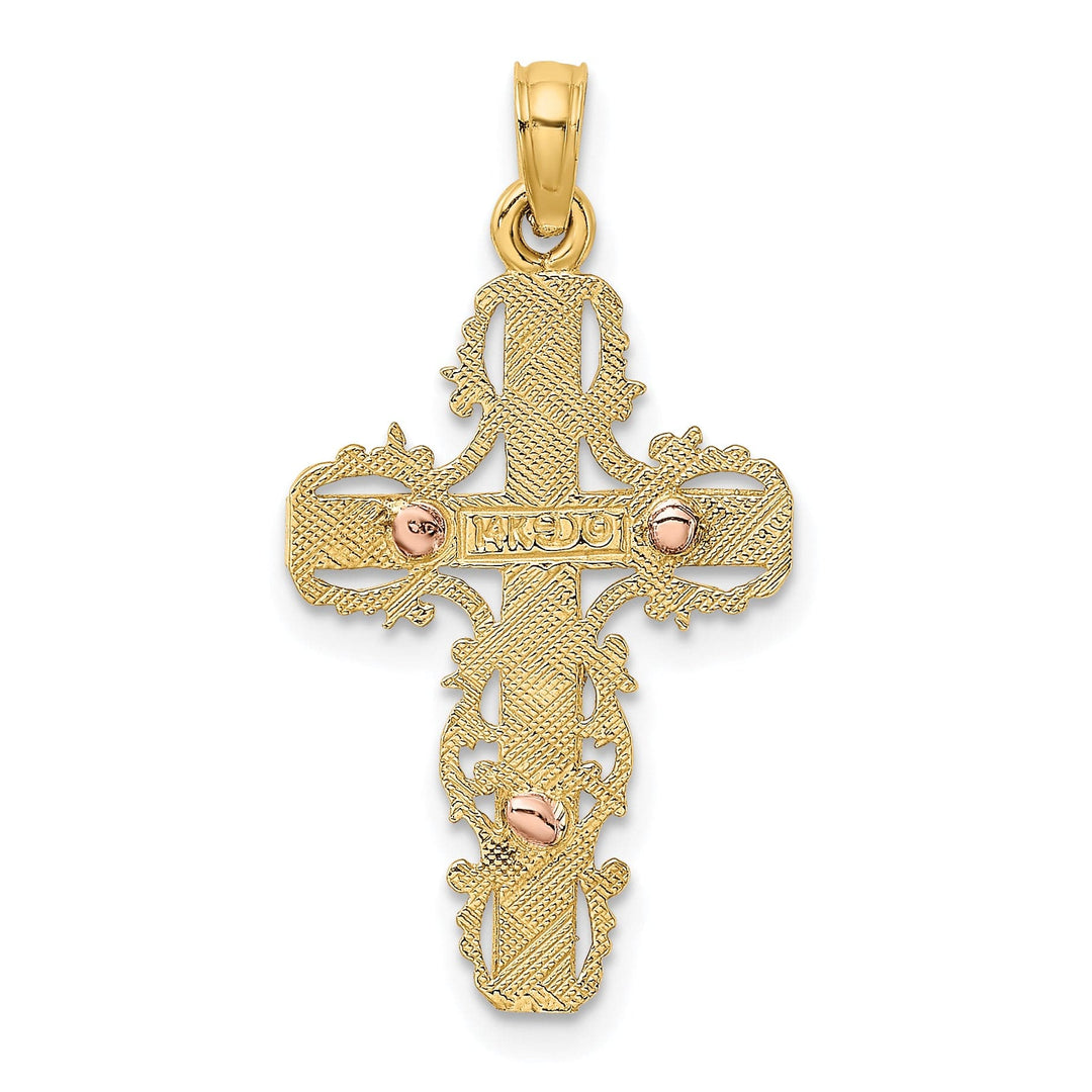 Lovely Rita's Charms & Pendants 14K Two-Tone Gold Timeless Lace Trim Crucifix Cross Pendant