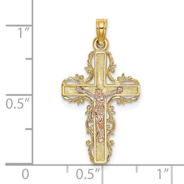 Lovely Rita's Charms & Pendants 14K Two-Tone Gold Timeless Lace Trim Crucifix Cross Pendant