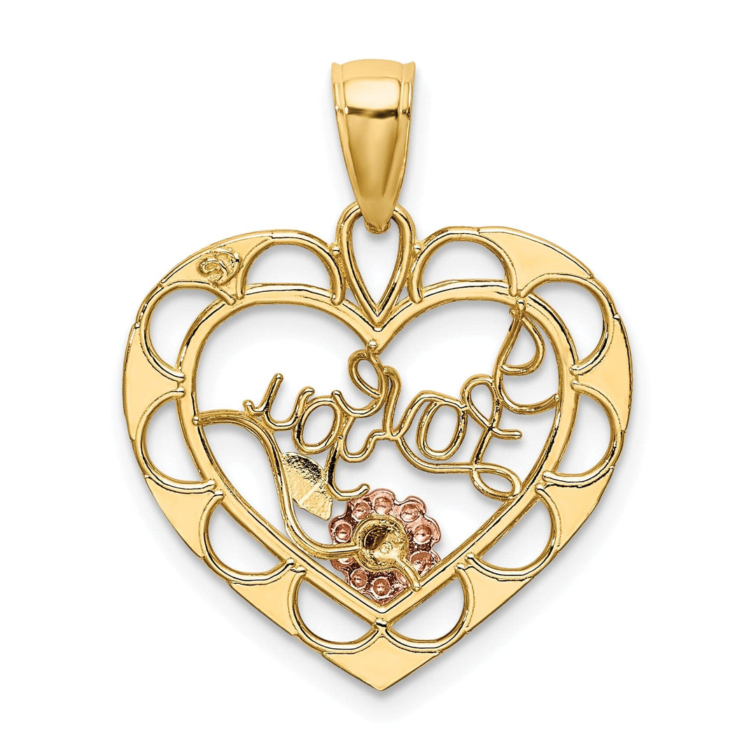 Lovely Rita's Charms & Pendants 14k Two Tone Gold White Rhodium I LOVE YOU Heart Flower Pendant