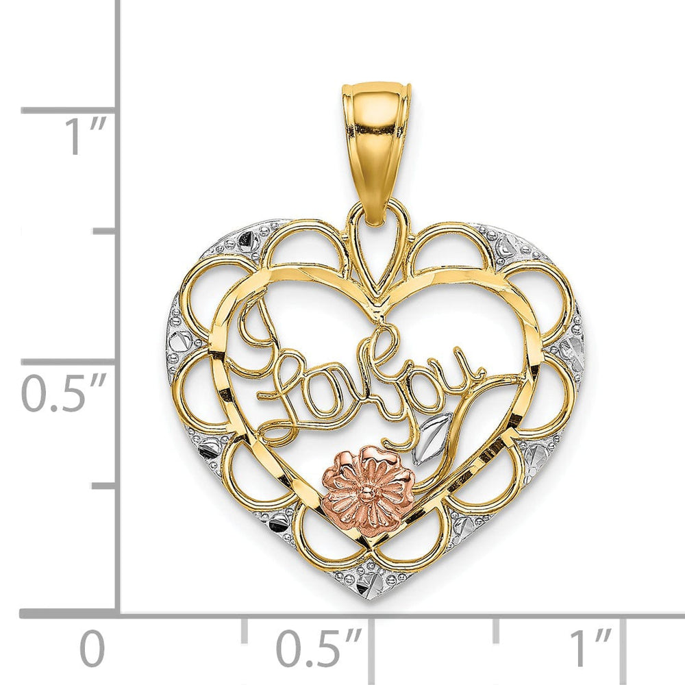 Lovely Rita's Charms & Pendants 14k Two Tone Gold White Rhodium I LOVE YOU Heart Flower Pendant