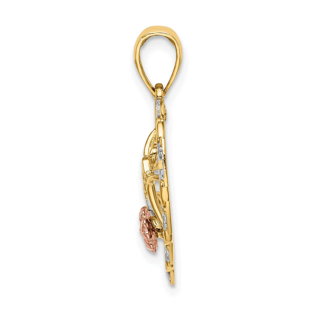 Lovely Rita's Charms & Pendants 14k Two Tone Gold White Rhodium I LOVE YOU Heart Flower Pendant