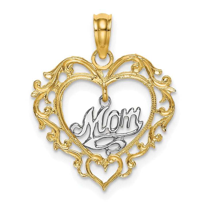 Lovely Rita's Charms & Pendants 14k Two-tone MOM Inside Heart Charm Pendant
