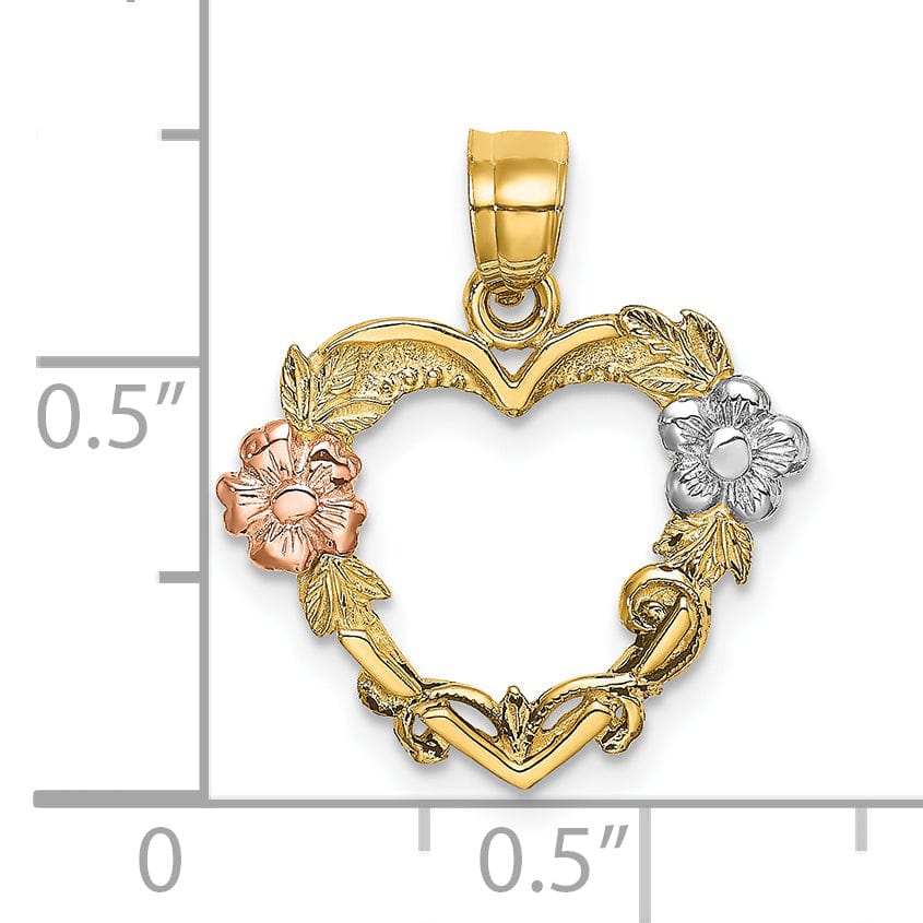 Lovely Rita's Charms & Pendants 14k Two-tone with White Rhodium Flower In Heart Pendant