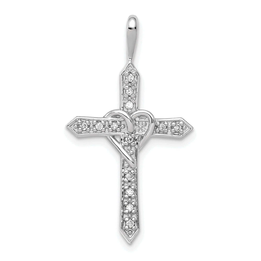 Lovely Rita's Charms & Pendants 14k White Gold 1/10 CT I1 Diamond Heart Design Cross Pendant