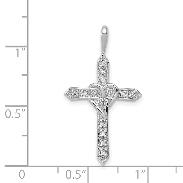 Lovely Rita's Charms & Pendants 14k White Gold 1/10 CT I1 Diamond Heart Design Cross Pendant