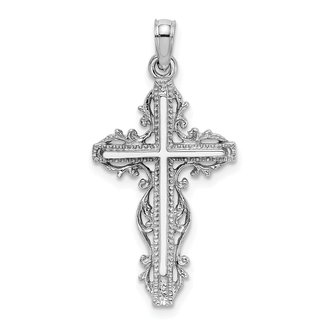 Lovely Rita's Charms & Pendants 14K White Gold Artistic with Lace Trim Filigree Cross Pendant